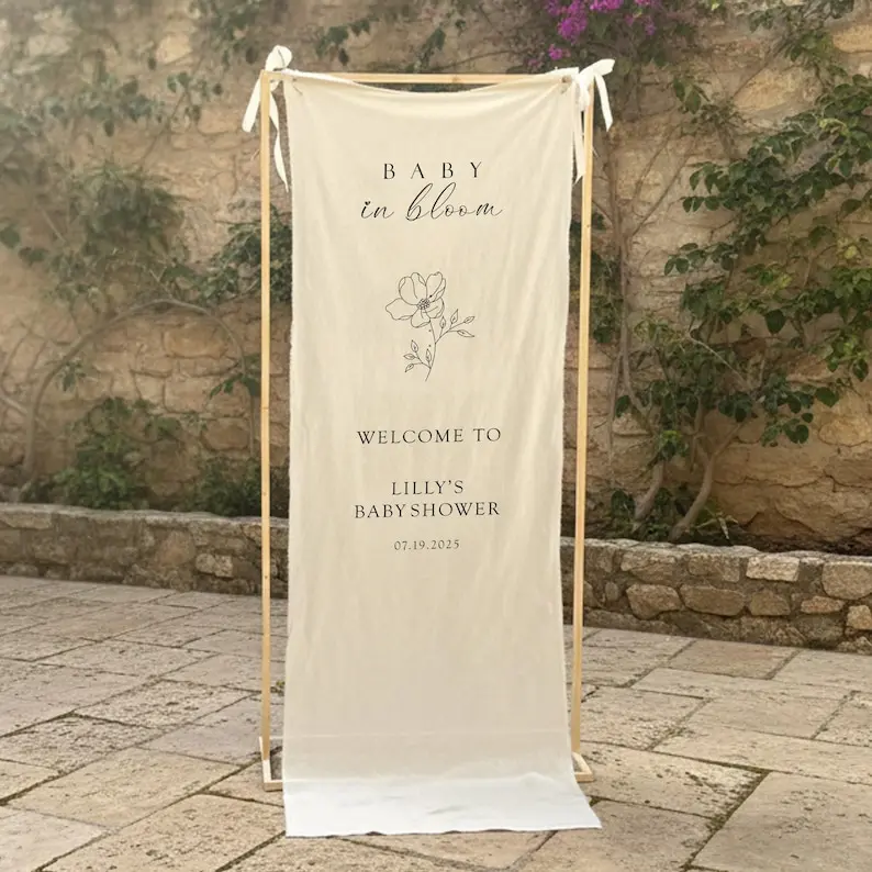 Custom Fabric Baby Shower Welcome Sign, Hello World Baby Shower Banner, Baby in Bloom Party Decor, Gender Reveal Entrance Backdrop