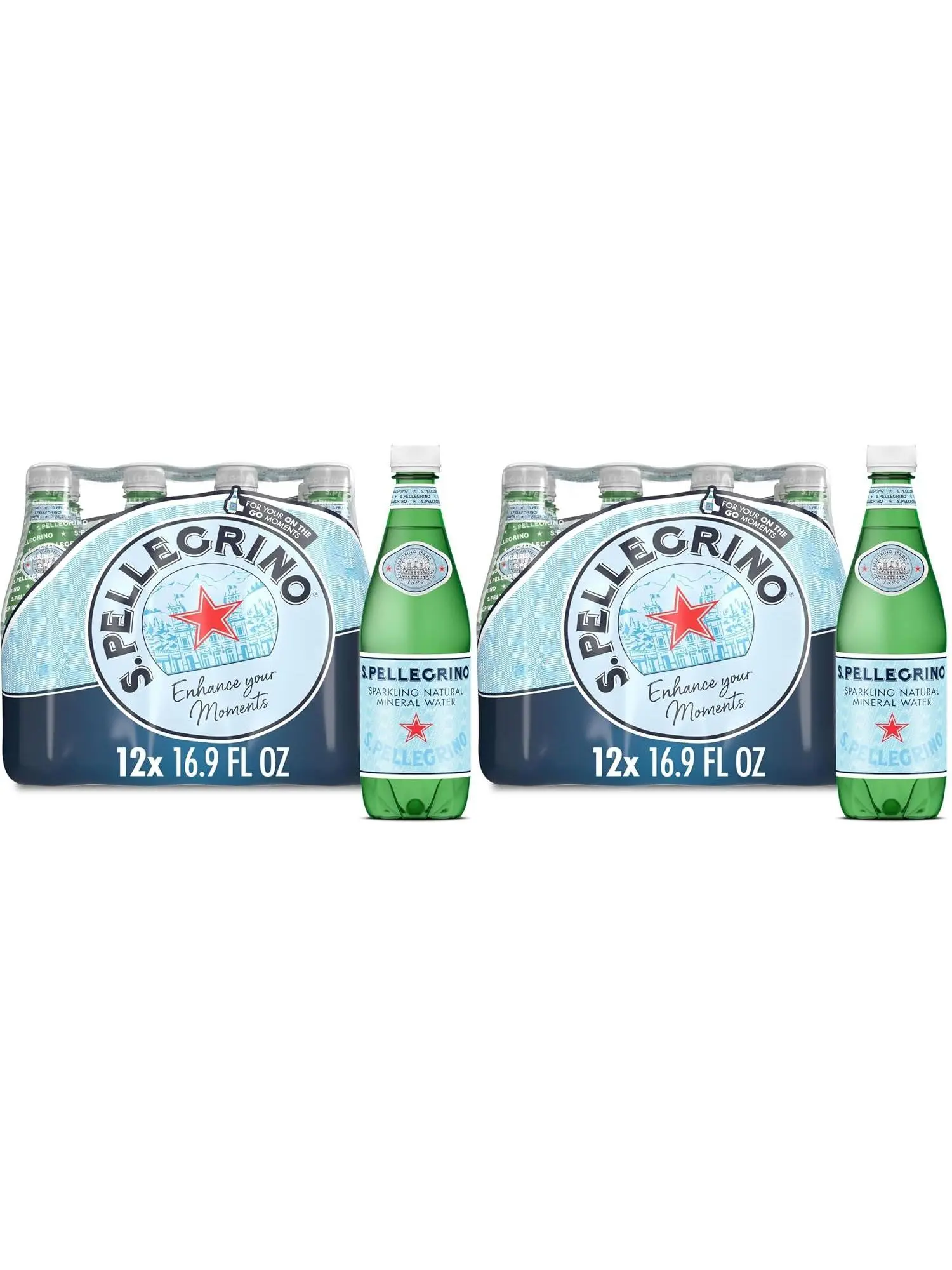 S.Pellegrino Sparkling Natural Mineral Water, Plastic Bottles, 16.9 Fl Oz (Pack of 12) | Natural sparkling mineral water; 12 x 16.9 fl oz plastic bottles