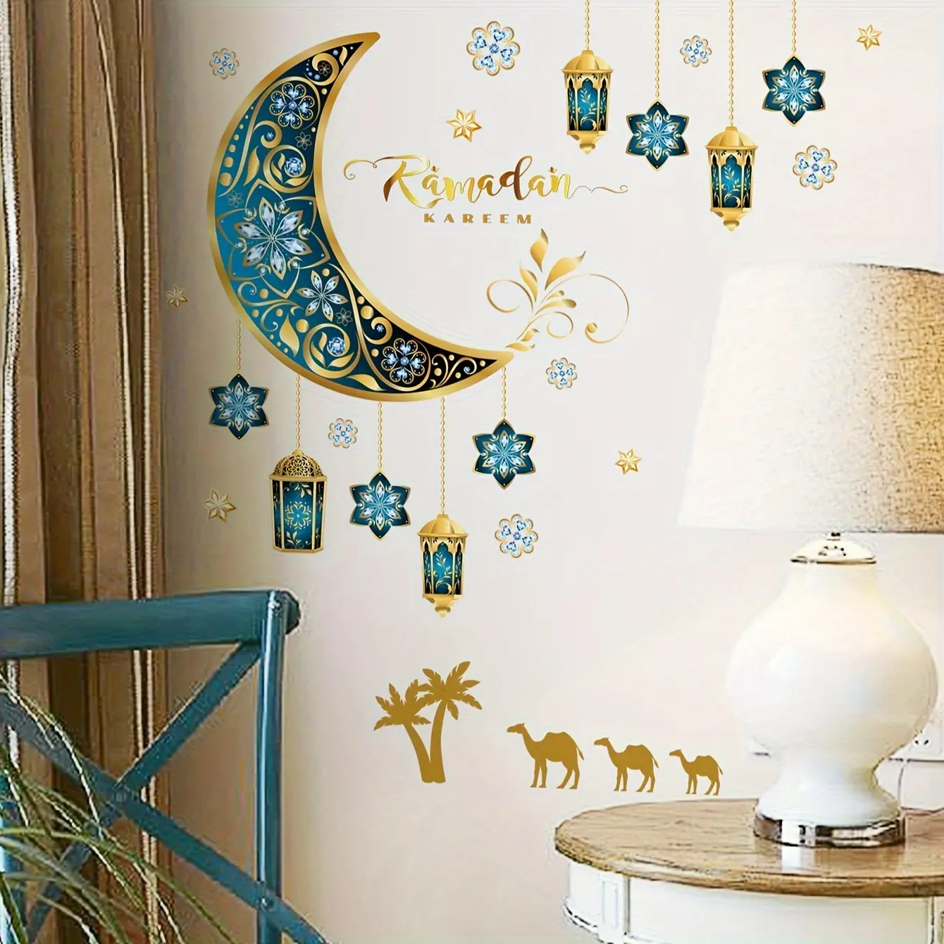 A set of two moon and star Ramadan decorative wall stickers for home decoration, room decor and beautification, MS4241