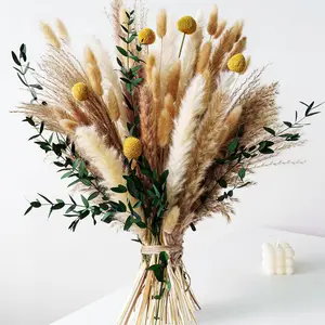 Boho Dried Pampas Grass Bouquet Rustic Floral Arrangement Olive Green Wall Decor for Office Bedroom DIY Home Vase Filler Farmhouse Boho Wedding Decor