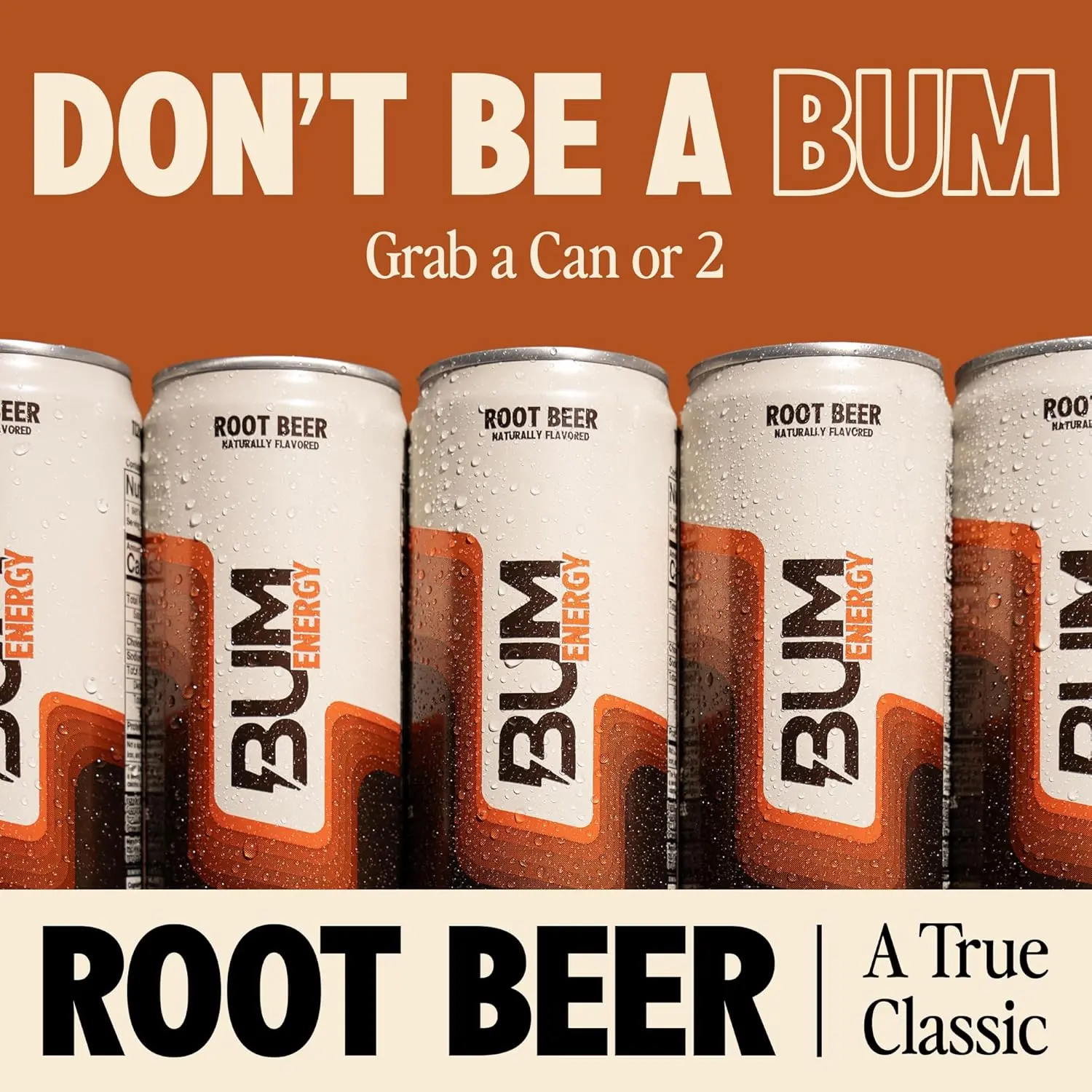 BUM Sugar-Free Energy Drink, Root Beer - Lightly Carbonated & No