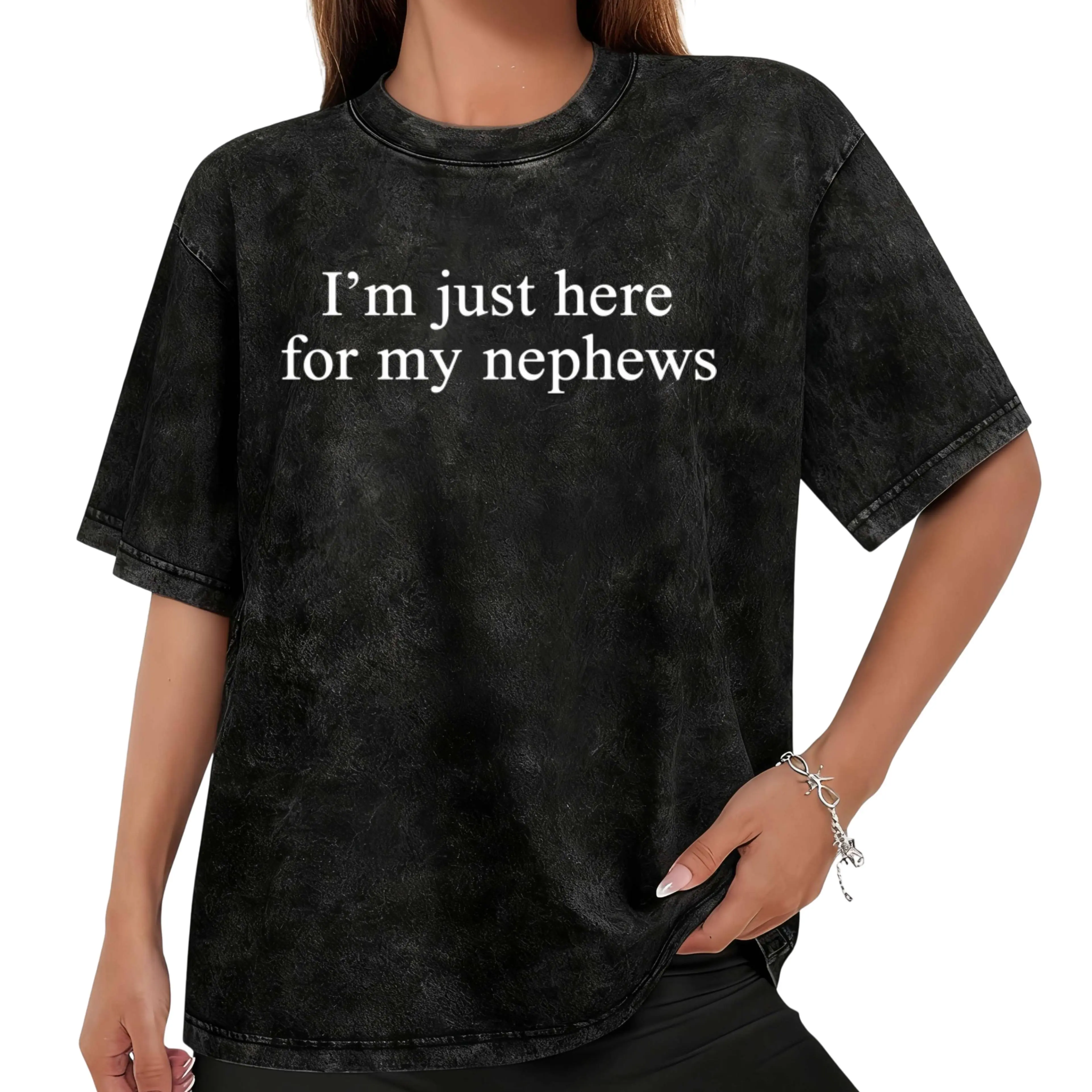Comfortable Washed Tee for Family – Perfect 'Here For My Nephews' Statement Shirt