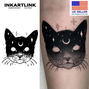 INKARTLINK Tattoo Tech, 2 Sheets Small Semi Permanent Tattoo, Adult Art Design Temporary Tattoos, Lasts 1-2 Weeks, Waterproof, Realistic Look, No Adhesive, No Reflection (Moonlight Kitty)