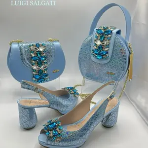 Luigi Salgati High-Heeled Sandals with Rhinestone Bow & Matching Handbag Set for Women in European Sizes 37-42