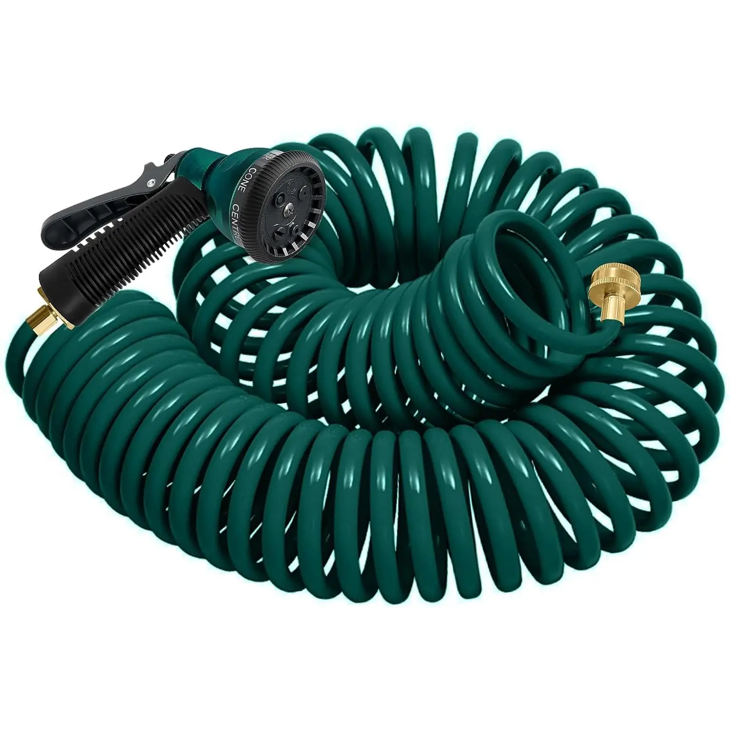 Coil Hose 50FT EVA Coil Garden Hose With 3/4'' Brass Connector Coiled Water Hose Lightweight And No Kink Includes 7 Patterns Spray Nozzle For Outdoors Lawn Watering  Washing