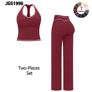 JGS1996 Women's 2-Piece Workout Sets – Contrast Trim Crop Sports Bra & High Waist Gym Pants Tracksuit High Stretch Breathable Comfortable Quick Dry Spaghetti Strap Backless Bra & Skinny Leggings for Yoga Gym Workout Sportswear for All Seasons