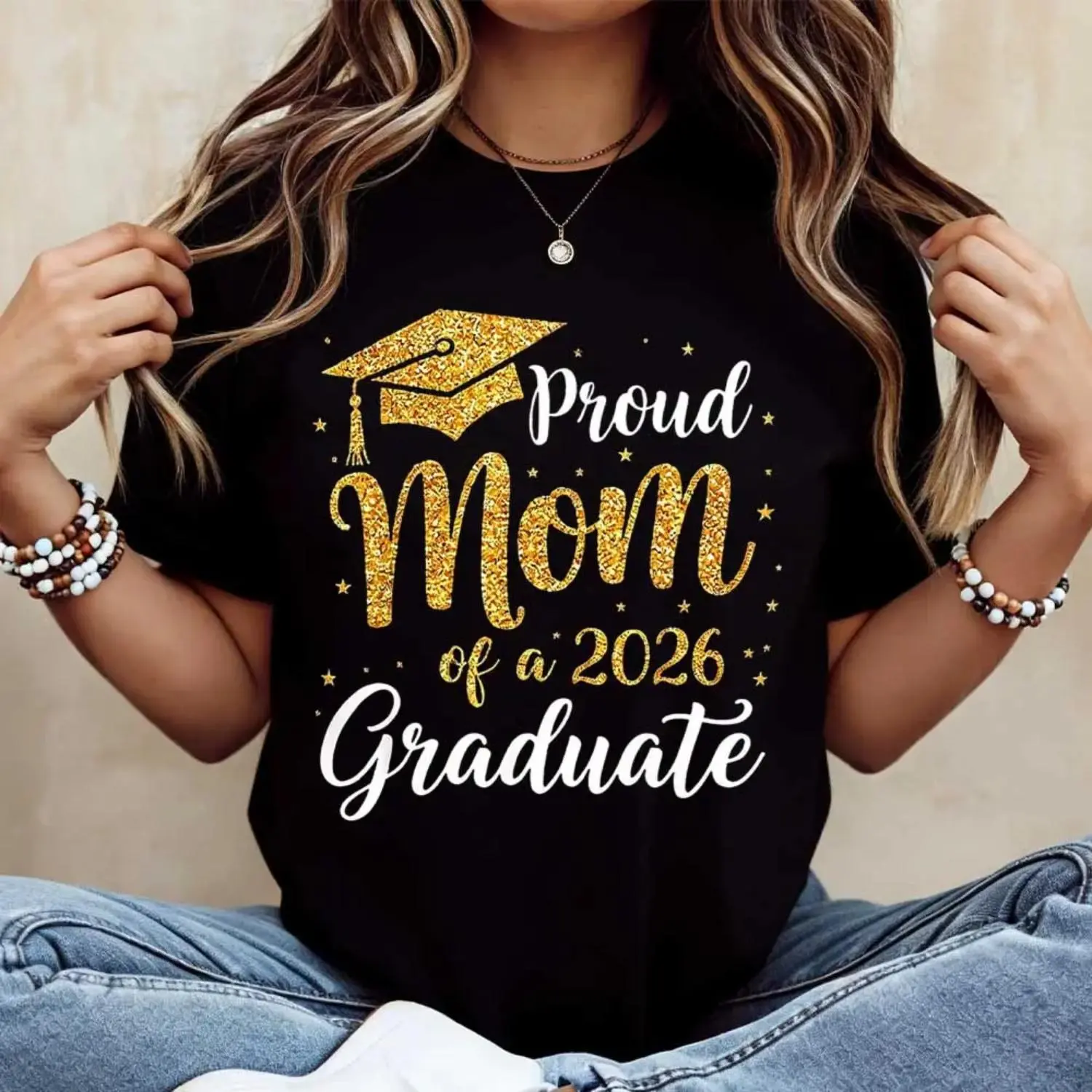 Celebration TShirt for Mother of a 2026 Graduate Featuring Custom Print and Casual Crewneck Design
