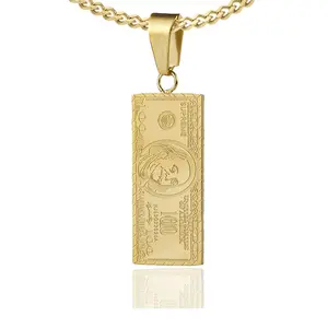 hip-hop jewelry personalized titanium steel get rich dollar small bill pendant men's necklace