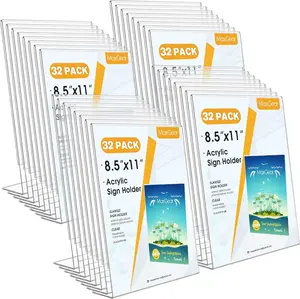 MaxGear Acrylic Sign Holder 8.5 x 11 Inches , Clear Sign Holders Plastic Display Stand Slant Back Countertop Display Picture Frames for Menus, Flyer, Use In Office, Store, 32 Pack