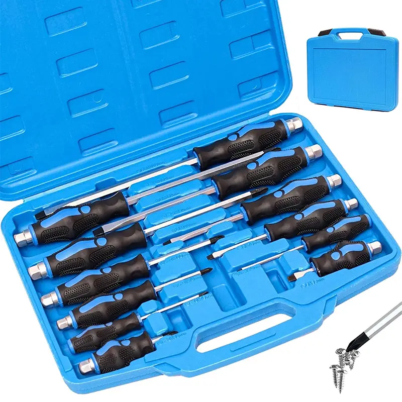 12-Piece Magnetic Screwdriver Set, Heavy Duty Screwdriver Set Go-Thru Steel Blades, Professional Level Handle with Two Types of Screwdrivers in Case, Includes Phillips/Flat #fathersdaygift