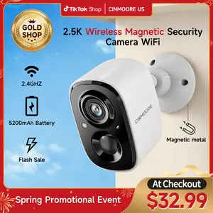 【2026 Big SALES】CINMOORE Outdoor/Indoor Magnetic wireless Camera 2.5K free install Smart Garage 2.4G WI-FI Security Camera – HD Video, Night Vision, Motion Detection, Magnetic, Wi-Fi, Two-Way Audio, Smartphone Control Lens