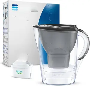 BRITA Marella Water Filter Jug Graphite (2.4L) Starter Pack incl. 3x MAXTRA PRO All-in-1 cartridge - fridge-fitting jug with digital LTI and Flip-Lid - now in sustainable Smart Box packaging