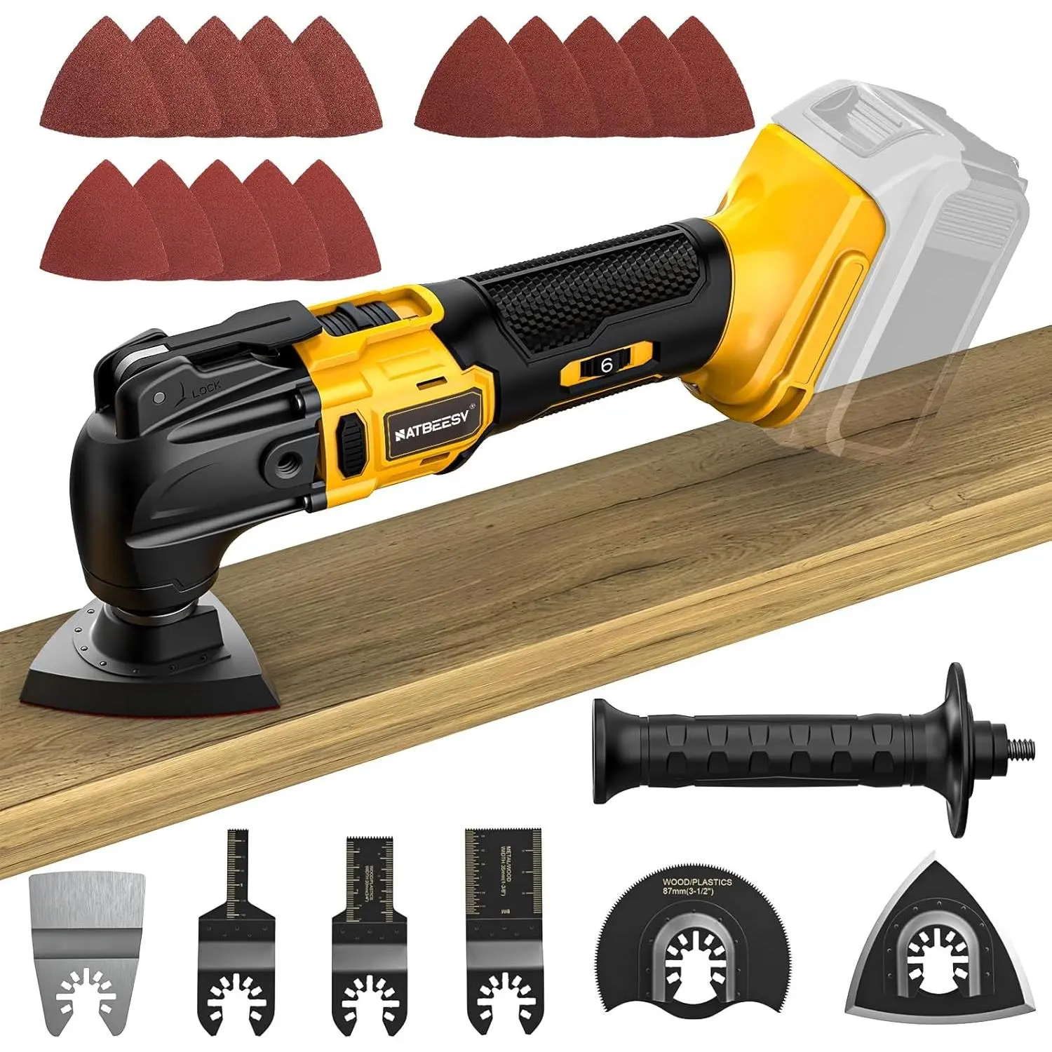 Oscillating Tool for De-walt 20V Max Battery: Oscillating Tool - 6 Variable Speed 21000 OPM |     Brushless Motor |     Woodcutting Blades and Sanding Pad with Sheets |     Tool Only