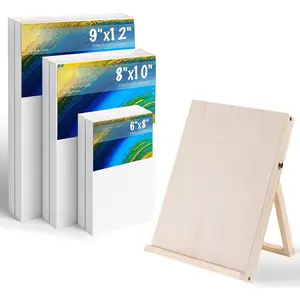Canvas for Painting, 6 Pack Stretched Canvases for Painting, Art Canvas, Blank Primed Canvas with  Easel for Oil &  Painting for Beginners Adults - 6x8 8x10 9x12 inches