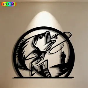 1pc Fishing Metal Wall Art,Fishing Statue Mural, Artistic, Modern Art Design, Ideal Gift for New Year, Christmas, Fishing Enthusiasts, Rust-Resistant Metal Wall Decor Wall Sculptures, Perfect for Outdoor Wall Fence Fishing Enthusiasts