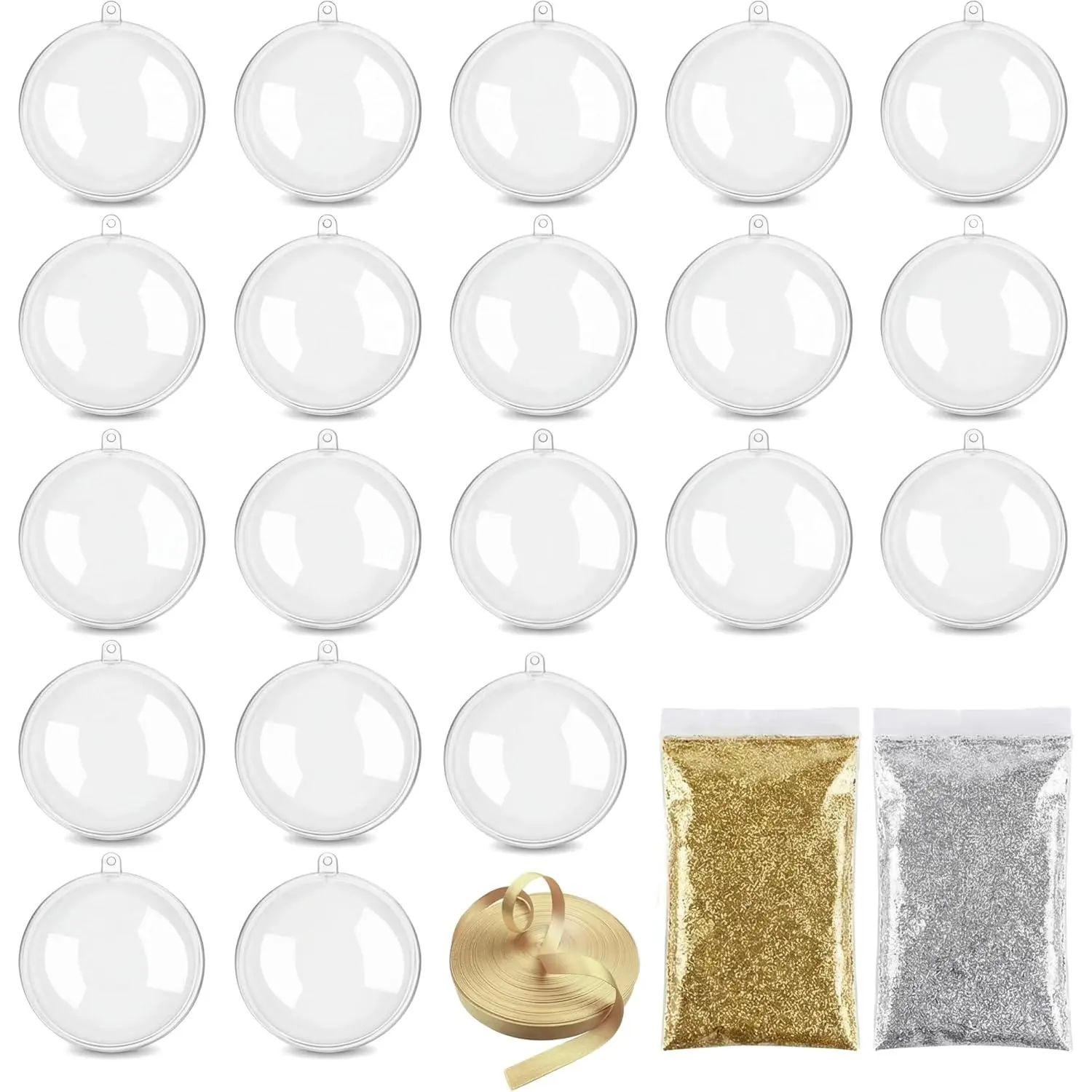 20 PCS Clear Fillable Ornament Balls, 6CM Fillable Transparent Acrylic Christmas Hanging Balls, DIY Baubles with Glitter & Ribbon for Christmas,Holidays,Birthday,Parties and Home Decor (Round)