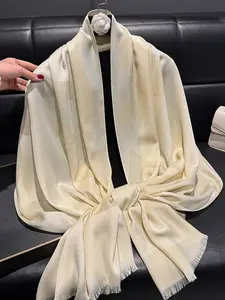 Women's Solid Color Shawl, Fashionable Lightweight Shawl for Daily Wear, Casual Versatile Scarf for All Seasons