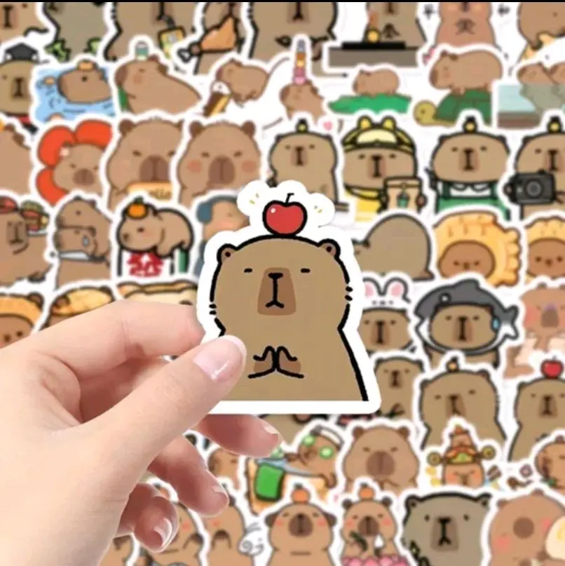 64pcs Capybara Stickers Cute Brown Stickers | Vinyl Waterproof Stickers For Laptop | Decorate Party Skateboard Phone Case Water Cup Guitar Sticker Sticker Can DIY Sticker