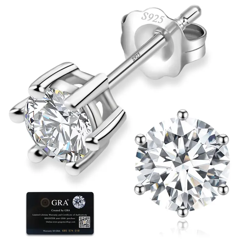 SmileBelle Women's 925 Sterling Silver Lab-Created Iridescent Moissanite Stud Earrings (0.3ct Equivalent Per Stone), Casual Modern Metal Jewelry, Hypoallergenic, Water-Resistant, Ideal for Daily Wear & Cartilage Piercings, Thoughtful Gift of Intent