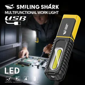 【GZ-5132】SmilingShark LED Torch Light Super Bright 180° Magnetic Swivel Base COB Work Lamp with Hook & Hat Clip Flashlight Type-C Rechargeable 5Modes White/ Red Light for Camping		