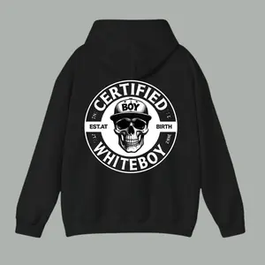 Certified Whiteboy Skull Hoodie – Vintage Skull Graphic Streetwear Hoodie, Bold Urban Style Sweatshirt, Casual Unisex Hooded Pullover, Trendy Gift for Men Women Street Fashion