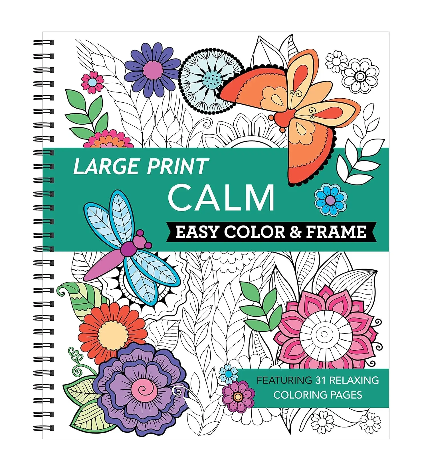 Spiral-Bound Children's Coloring Activity Book - Large Print, Stress-Free, Easy Color & Frame Gift Book with Flowers, Sea Shells