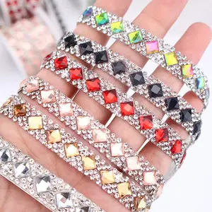 1pc 1m DIY Self-Adhesive Glass Rhinestone Ribbon, Mixed Color Crystal Trim, Ideal for Crafts, Car Decor, Wedding, Party, Gift, Sewing