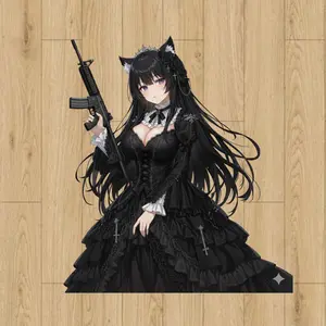 Gothic Delta Waifu Catgirl with Rifle – Dark Elegance Anime Warrior Sticker  - Waterproof Decal