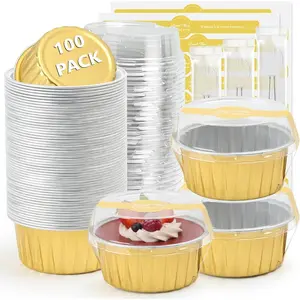 5oz 100 count Round Mini Loaf Pans with ,Mini Cake Pans with ,Disposable  Foil Ramekins Baking Cups for Birthday Party Weddings (, 5oz)