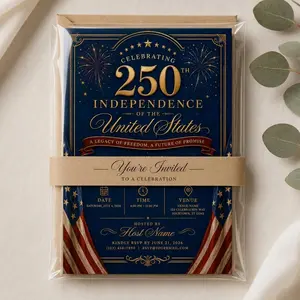30pcs Custom America’s 250th Anniversary Invitation Card - 5.3" x 8", 4th of July 2026 Party Invite, 4th of July Party Invitation