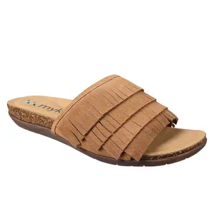 Mykos Slide Leather Fringe Sandal - Clea