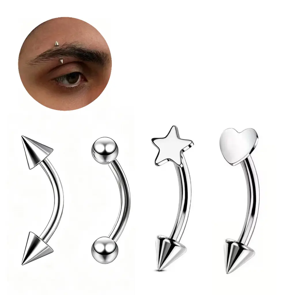 4PCS F136 Titanium 16G Rook & Eyebrow Rings - Sleek Straight Cute Piercing Jewelry with Star Shape & Heart Tops, Face Jewels, Chic Daily Wear Body Jewelry, Titanium Body Jewelry