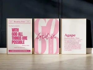 Trendy Pink Girly Christian Wall Art Set of 3 God is Good All The Time Print With God all Things Are Possible Agape Love Word Meaning Poster