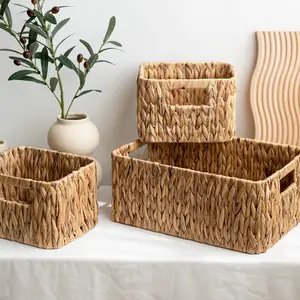 Wicker Storage Baskets for Shelves, Water Hyacinth Storage Baskets for Organizing, Wicker Basket for whole home