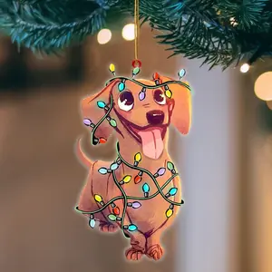 Dachshund Christmas Light 2D Flat Acrylic Hanging Ornament Animals Shaped