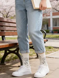 Cute Cartoon Casual Mid-Calf Socks, Versatile Comfortable Ankle Socks, Perfect for Daily Wear, Stylish and Cozy Footwear