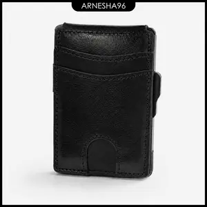Men’s Slim Pop Up Wallet, Black Leather Card Holder with RFID NFC Blocking Protection, Quick Access Credit Card Case, Minimalist Front Pocket Wallet with ID Window, Cash Clip for Travel Daily Carry