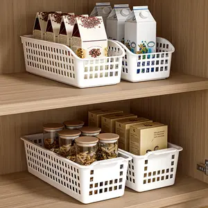 3-Piece Desktop Storage Box Set, Home Use Snack File Organizer Basket, Long Rectangle Plastic Storage Bin, Kitchen Countertop Display Rack