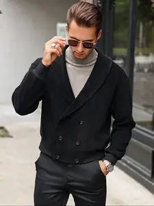 Men's Single Color Plain Button Front Knit Fitted Jacket Coat, Casual Long Sleeve Knitted Outerwear for Fall/winter, Comfortable Fashionable Design, Knitwear