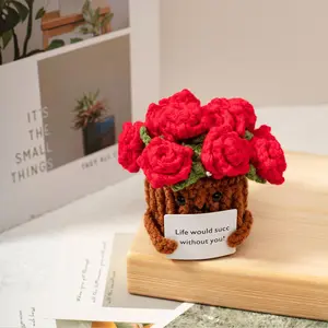 Handmade Crochet Rose Coaster Set, Cute Table Decor, Home Decor, Valentine's Day Gift, Festive Present, Cotton Thread Storage Bag, Ring Surprise