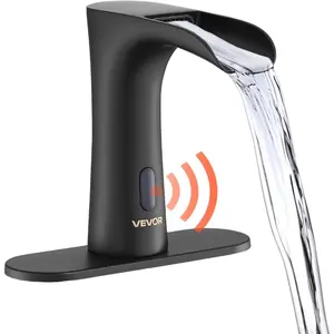 VEVOR Touchless Bathroom Sink Faucet, Automatic Motion Sensor Restroom Toilet Faucet with Hole Cover Plate, Battery Operated, Hot/Cold Water for 9/16 in Pipe Commercial Lavatory, Chrome Plated SilverVEVOR Super Brand Day