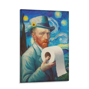 Funny Bathroom Poster Art Print Van Gogh Toilet Paper Quirky Silly Decor