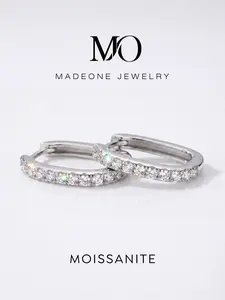 1 Pair Oval Hoop Copper Earrings with Synthetic Moissanite for Women Wedding Engagement Fine Jewelry