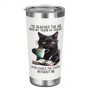 20oz Stainless Steel Travel Mug with Cat Graphic - Double-Wall Insulated Coffee Cup, Hand-Wash, Reusable, Multipurpose Use, No Electricity Needed – 1pc
