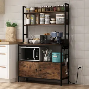 NAIYUFA 5-Tier Kitchen Bakers Rack with Power Outlet, Microwave Oven Stand,Kitchen Utility  Storage Shelf Organizer with Hooks,tote storage Metal Bookshelf