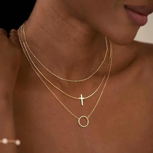 TASISO Women's Gold Layered Cross Pendant Necklace - Dainty Diamond Accent, Non-Tarnish, Waterproof, Eco-Friendly Packaging, Color Retention, Faith-Based Minimalist Choker, Female Daily Gift Box Accessory