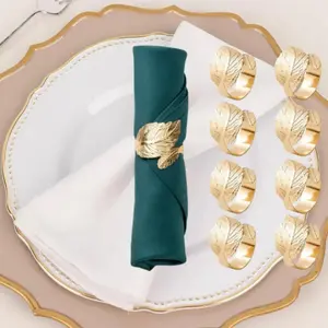 8-Pack Golden Metallic Sturdy Metal Alloy Gold-Plated Napkin Ring Set, Table Decor for Dining