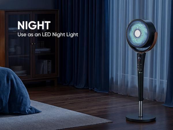 Bedroom Pedestal Fan, Quiet 20dB DC Air Circulator, 15 Speeds 5 Modes, 120° Oscillation, 12H Timer, 1050CFM Airflow, 37-45" Adjustable Height, LED Light, Standing Fan with Remote