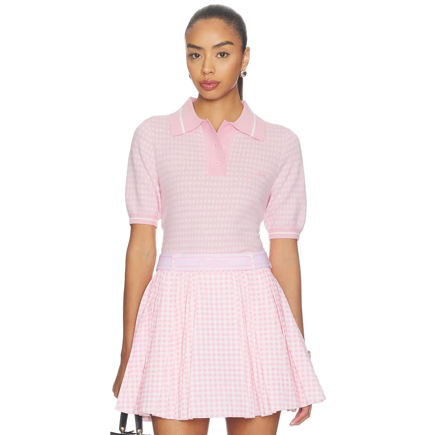 Malbon X Hvn Mikayla Polo Top in White & Orchid Pink