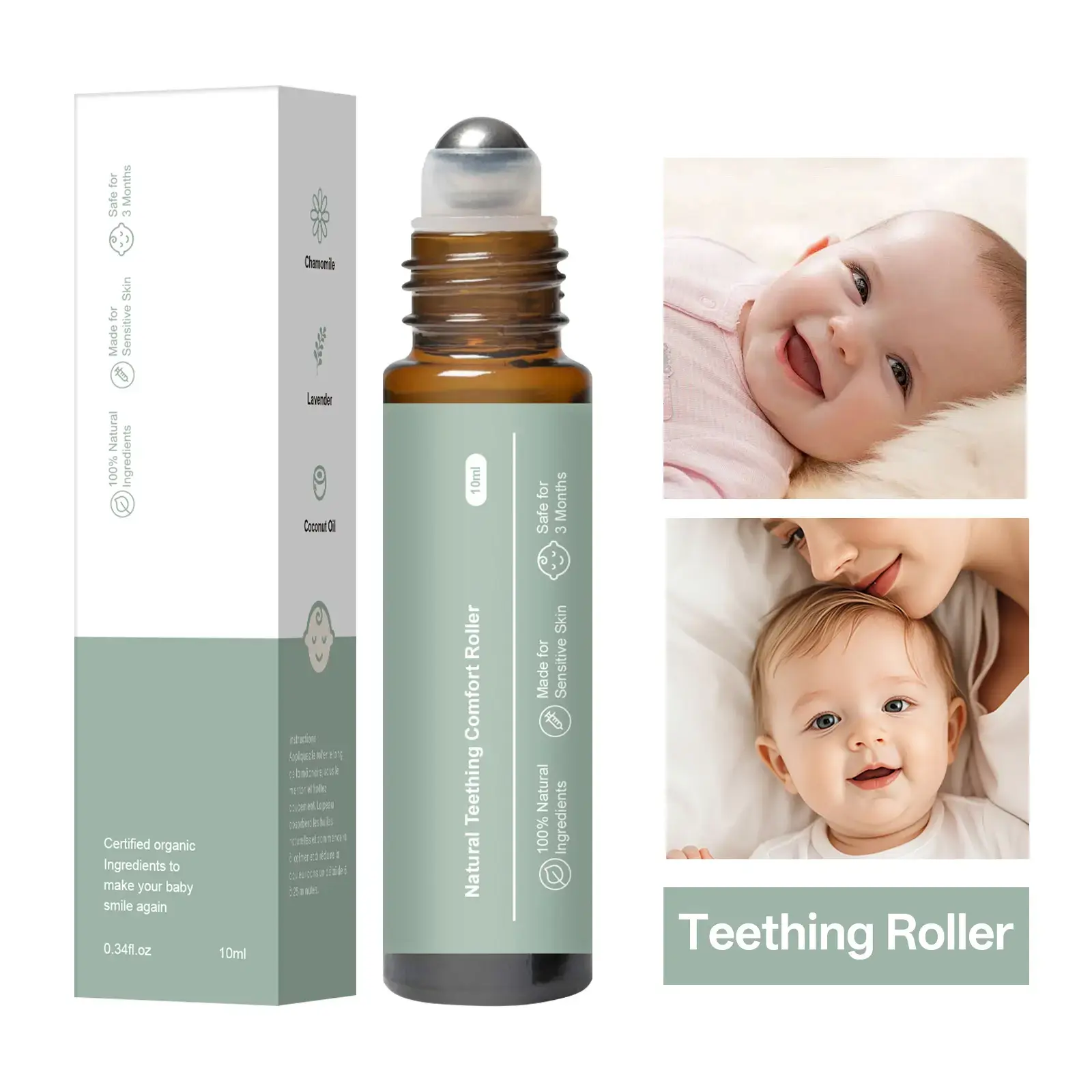 Baby Gum Roller for Infants & Toddlers, Chamomile Infused Gentle Gum Care, Sugar-Free, No Artificial Fragrance, Easy Roll-On Oral Care 10mL